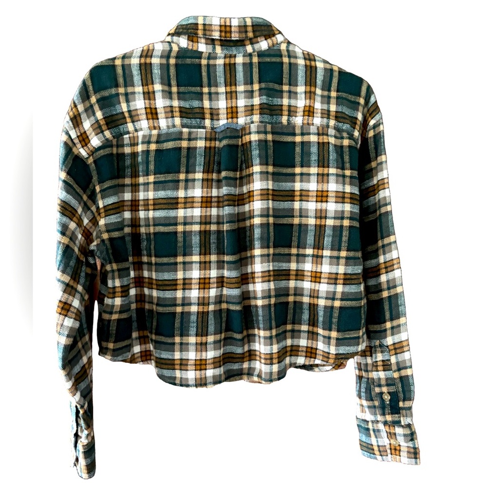 American Eagle Cropped Flannel Button Front Top, Plaid, Woman's Medium - Picture 3 of 7
